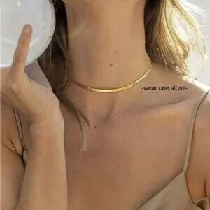 14K Gold Plated Two Piece Herringbone Necklace Set